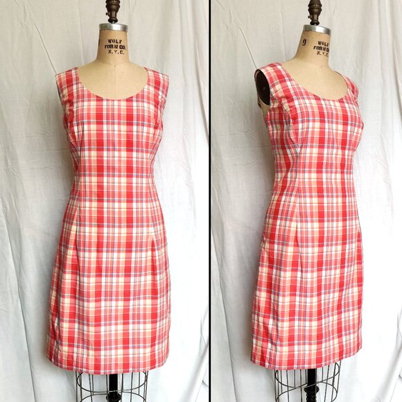 EUC Brooks Brothers Pink Madras Plaid Cotton Sleeveless Shift Dress 16 - Picture 2 of 5